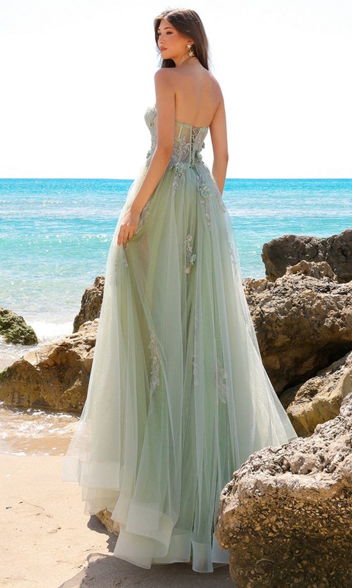 Strapless Sheer-Corset Long Tulle Prom Dress TM1002