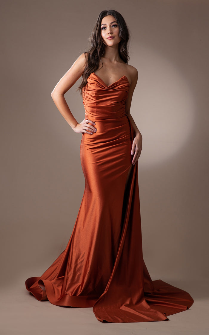 Strapless Long Formal Prom Dress with Drape 3013