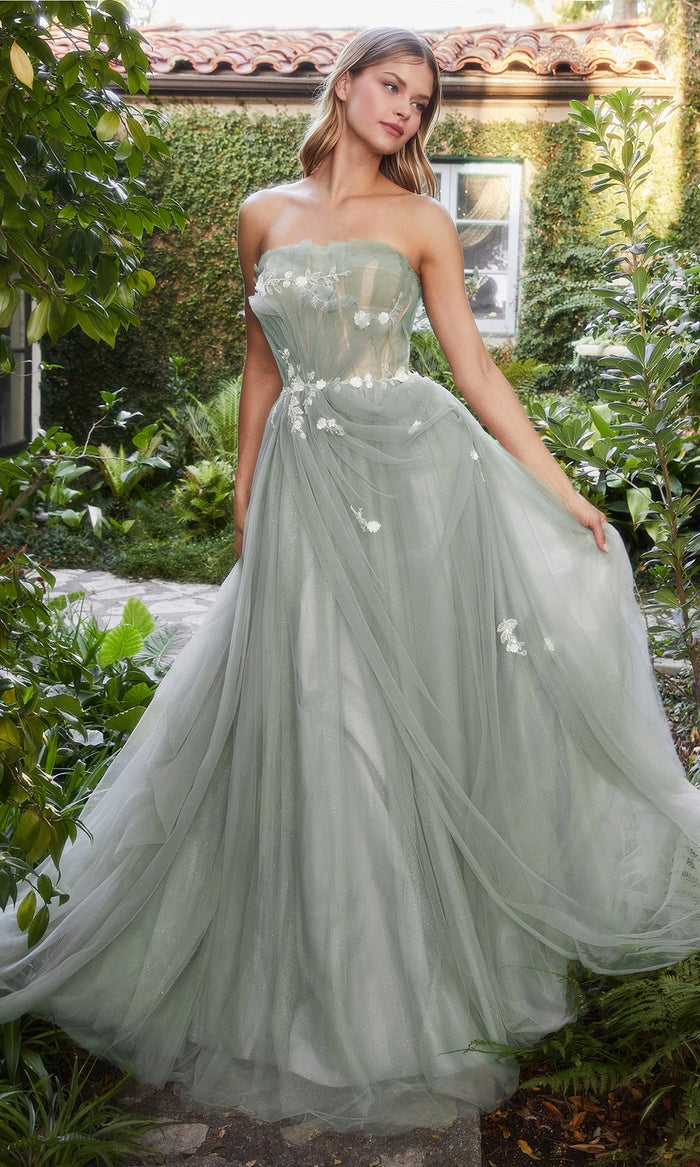 Strapless Sage Green Long Prom Ball Gown A1015